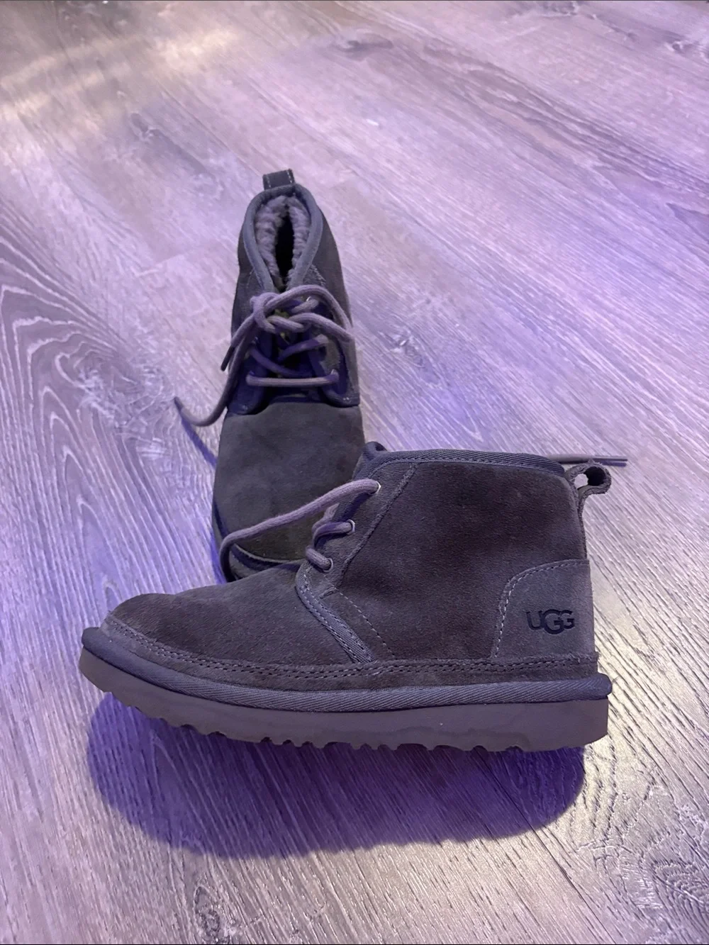 UGG Kids Dark Gray Lace-Up Suede Boots